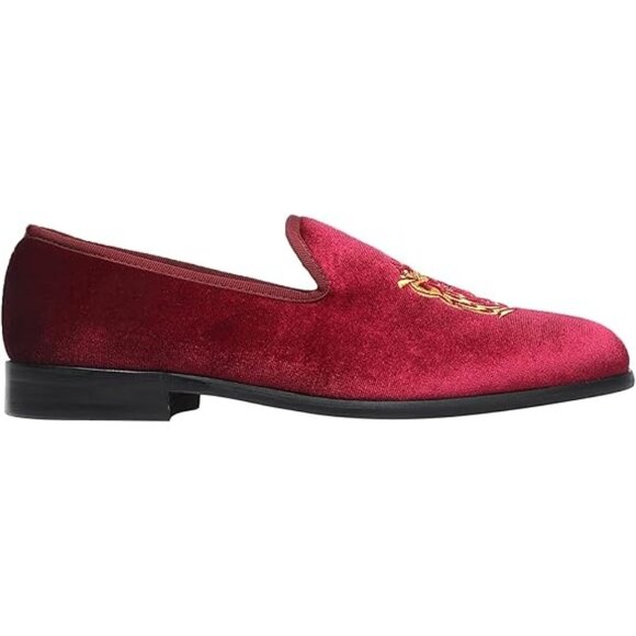 Elanroman Mens Rich Red Velvet Loafers Size 44 (10) Embroidered Tiger Design - Picture 7 of 13